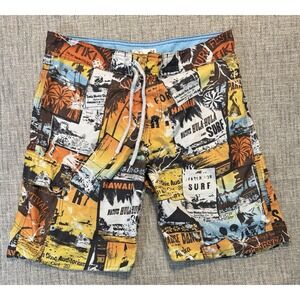Size 386Men's OP Orange and Blue Tiki Tropical Beach Swim Trunks XL See Pics‎
